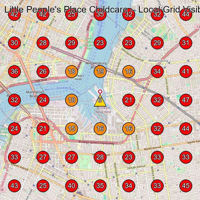 Little People's Place Childcare GeoGrid visibility map for Day Care Center in Brooklyn